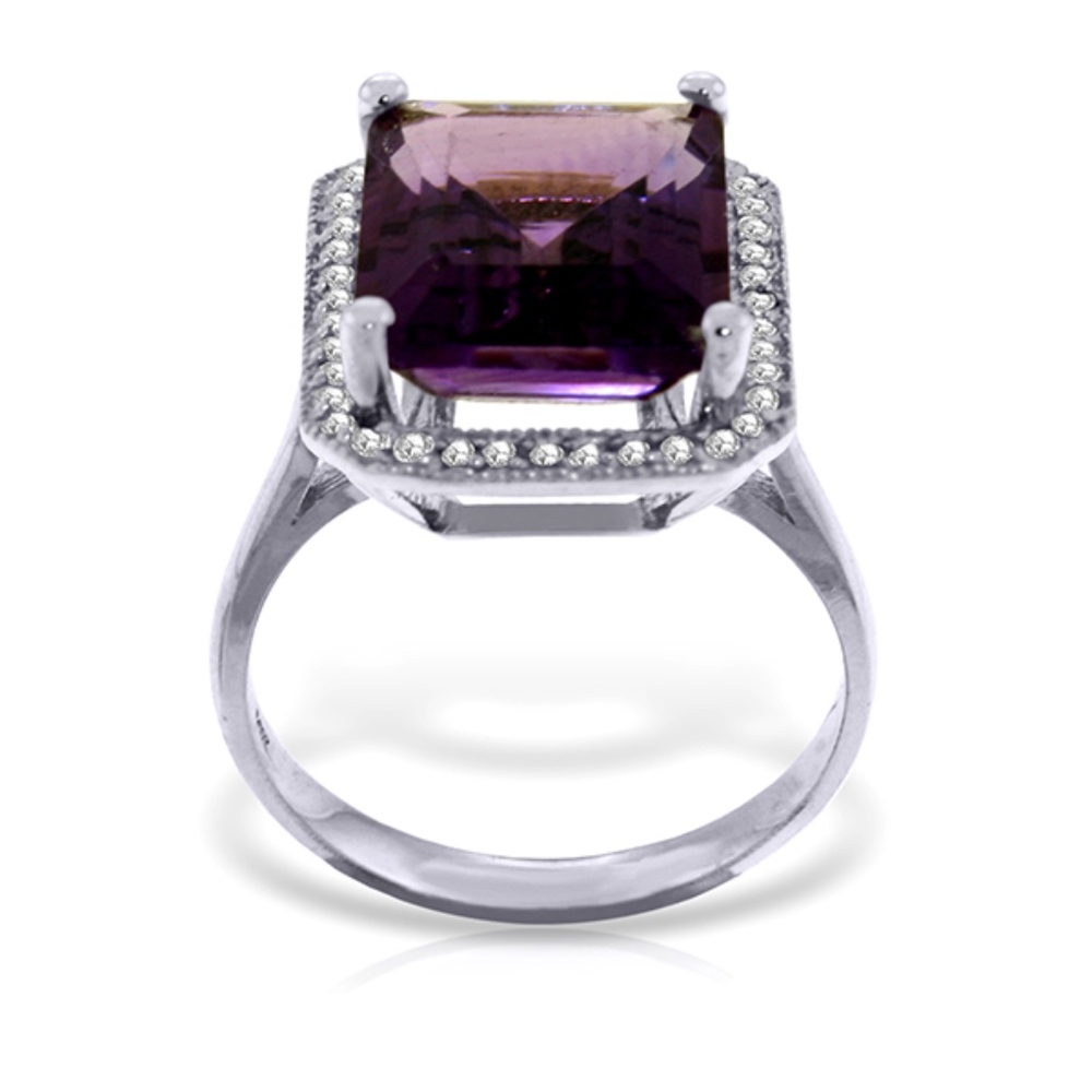 SOLID GOLD RING WITH NATURAL DIAMONDS & AMETHYST - size 10